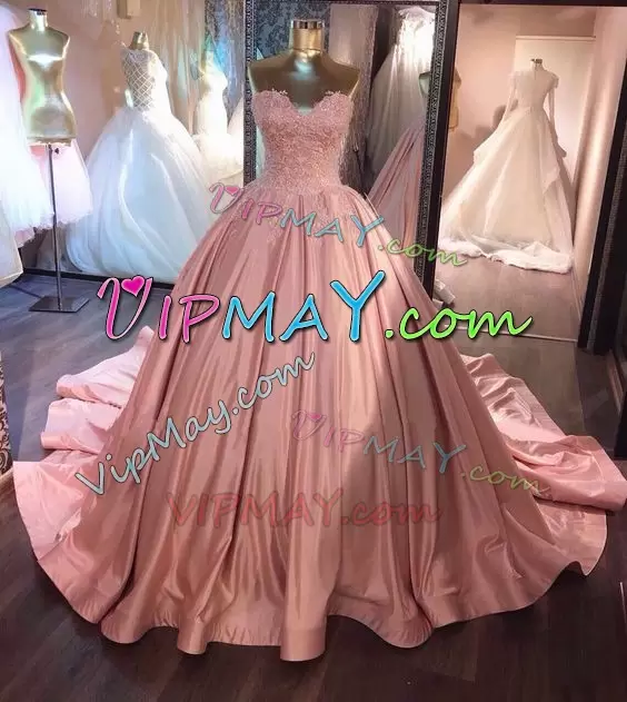 Dazzling Sleeveless With Train 15 Quinceanera Dress Court Train and Appliques