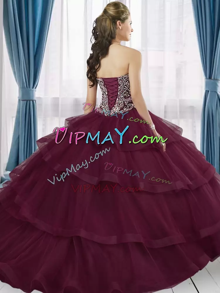 Top Selling Red Sleeveless Beading and Ruffled Layers Lace Up 15th Birthday Dress Sweetheart