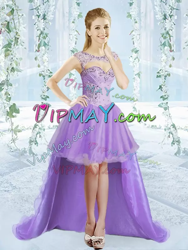 Lavender Organza Lace Up Sweetheart Sleeveless Sweet 16 Quinceanera Dress Brush Train Beading and Ruffled Layers