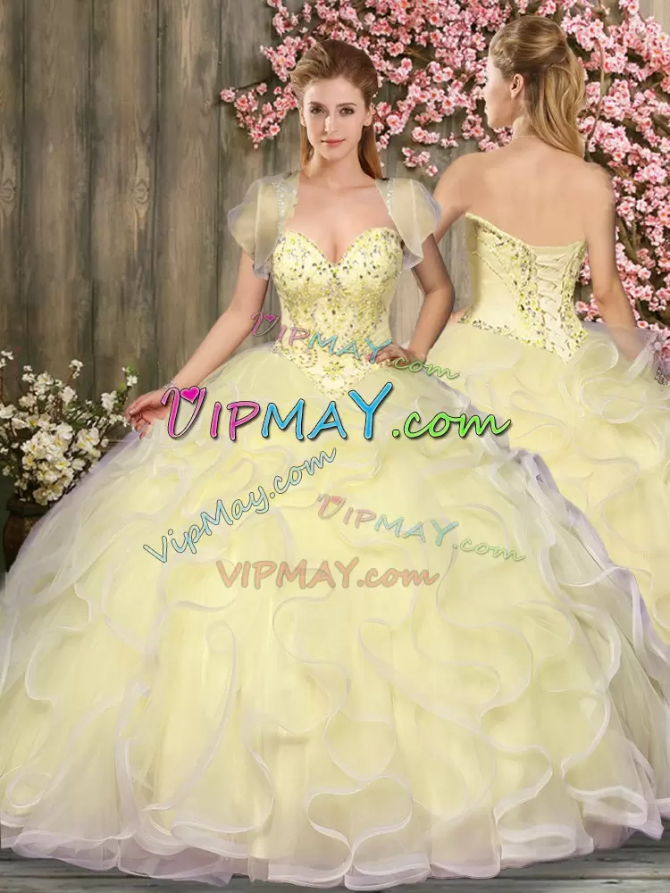 Fashionable Sweetheart Sleeveless Tulle Sweet 16 Quinceanera Dress Beading and Ruffles Lace Up