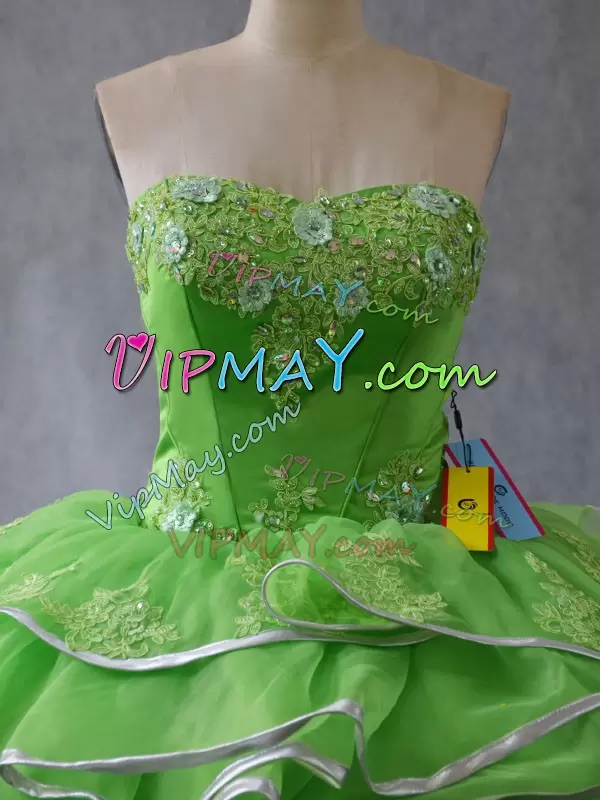 Beauteous Sleeveless Tulle Brush Train Lace Up Quinceanera Gowns in with Appliques and Ruffles