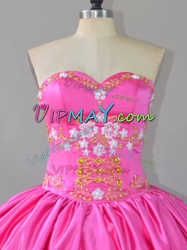 Hot Selling Rose Pink Sweetheart Lace Up Embroidery Ball Gown Prom Dress Sleeveless