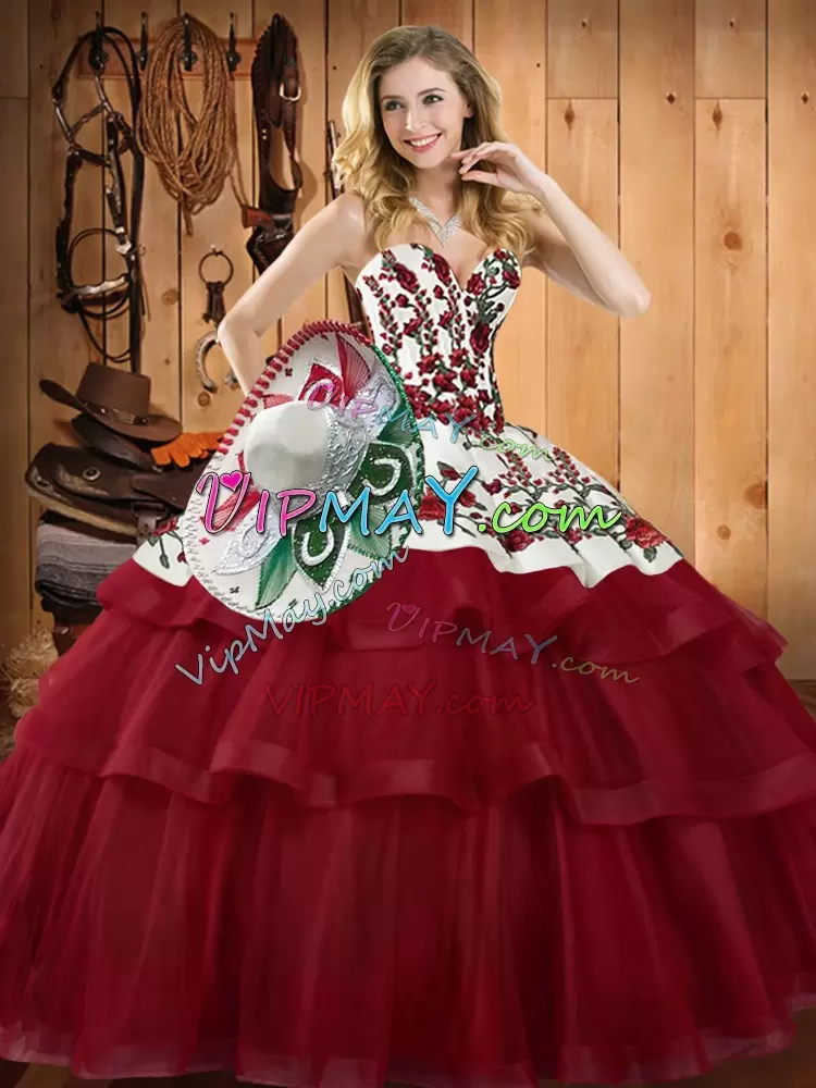 Gorgeous Sweetheart Sleeveless Organza Vestidos de Quinceanera Embroidery Sweep Train Lace Up