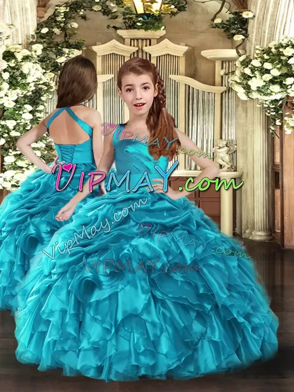 Romantic Halter Top Sleeveless Organza Sweet 16 Quinceanera Dress Ruffles and Pick Ups Lace Up