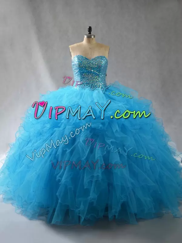 Fashion Sweetheart Sleeveless Tulle Vestidos de Quinceanera Beading and Ruffles Lace Up