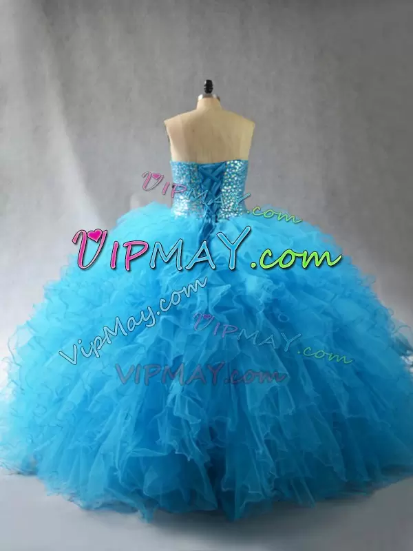 Fashion Sweetheart Sleeveless Tulle Vestidos de Quinceanera Beading and Ruffles Lace Up