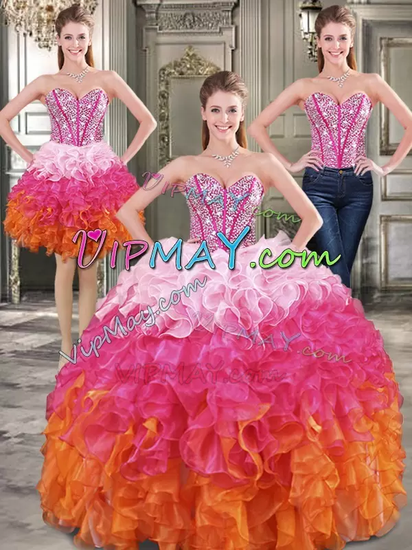 Sleeveless Floor Length Beading Lace Up Ball Gown Prom Dress with Multi-color