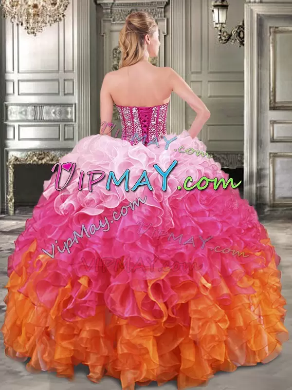 Sleeveless Floor Length Beading Lace Up Ball Gown Prom Dress with Multi-color