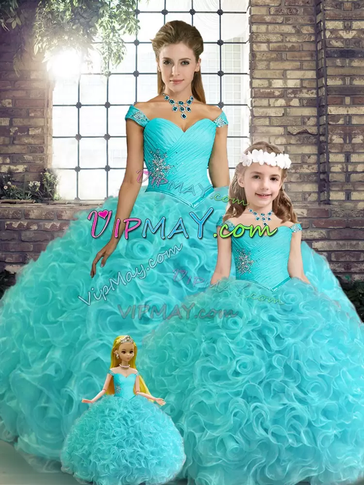 Stylish Floor Length Lace Up 15 Quinceanera Dress Aqua Blue for Military Ball and Sweet 16 and Quinceanera with Beading