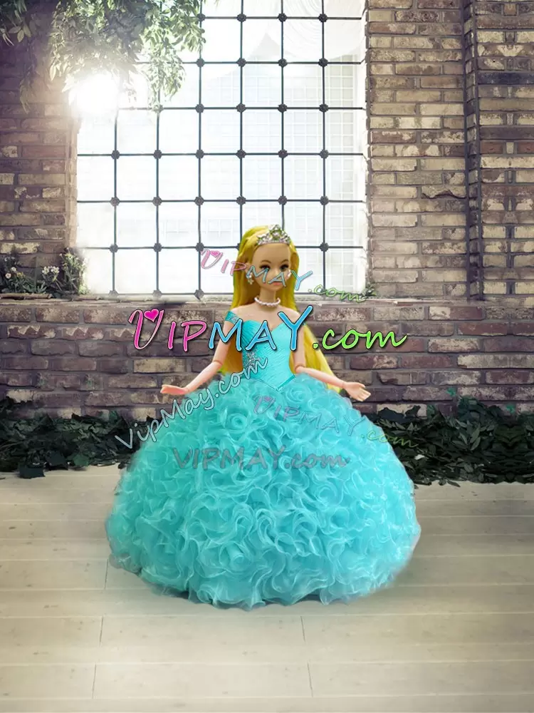 Stylish Floor Length Lace Up 15 Quinceanera Dress Aqua Blue for Military Ball and Sweet 16 and Quinceanera with Beading