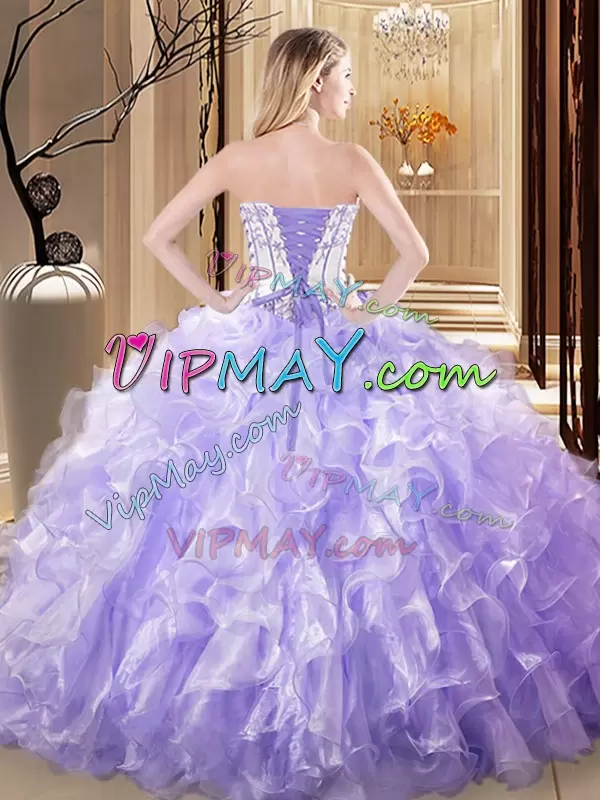 Yellow Organza Lace Up Strapless Sleeveless Floor Length Quinceanera Dresses Embroidery and Ruffles