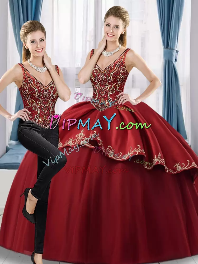 Sleeveless V-neck Beading and Embroidery Lace Up Sweet 16 Quinceanera Dress