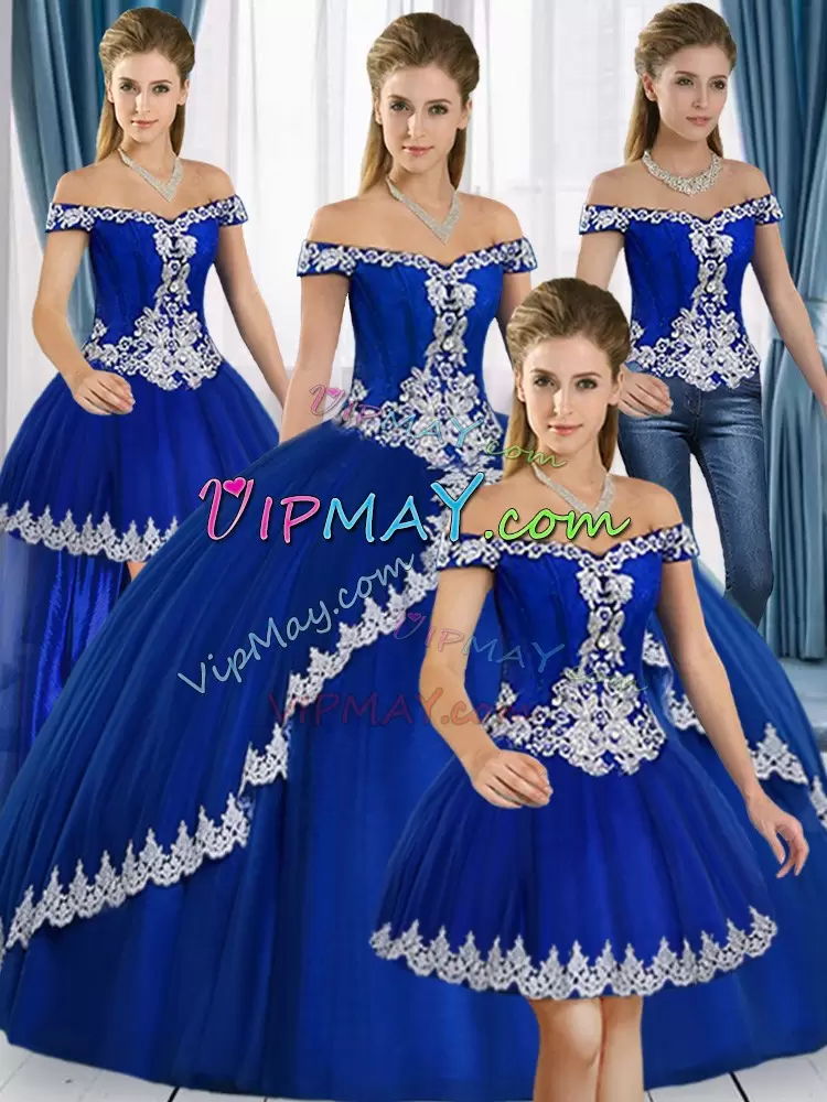 Custom Design Royal Blue Sleeveless Tulle Lace Up Sweet 16 Quinceanera Dress for Party and Quinceanera