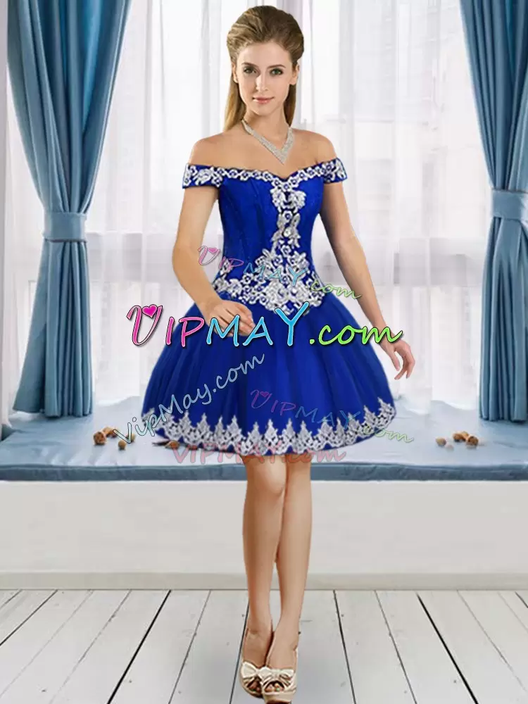 Custom Design Royal Blue Sleeveless Tulle Lace Up Sweet 16 Quinceanera Dress for Party and Quinceanera