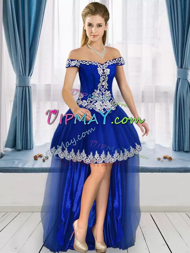 Custom Design Royal Blue Sleeveless Tulle Lace Up Sweet 16 Quinceanera Dress for Party and Quinceanera