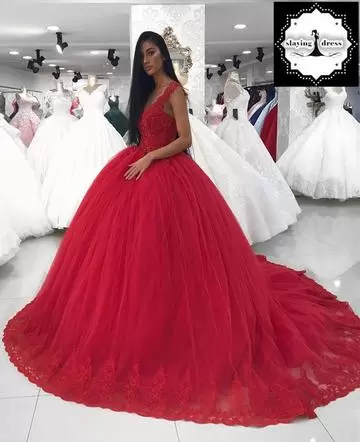 Cute With Train Red Quinceanera Dress Tulle Brush Train Sleeveless Lace