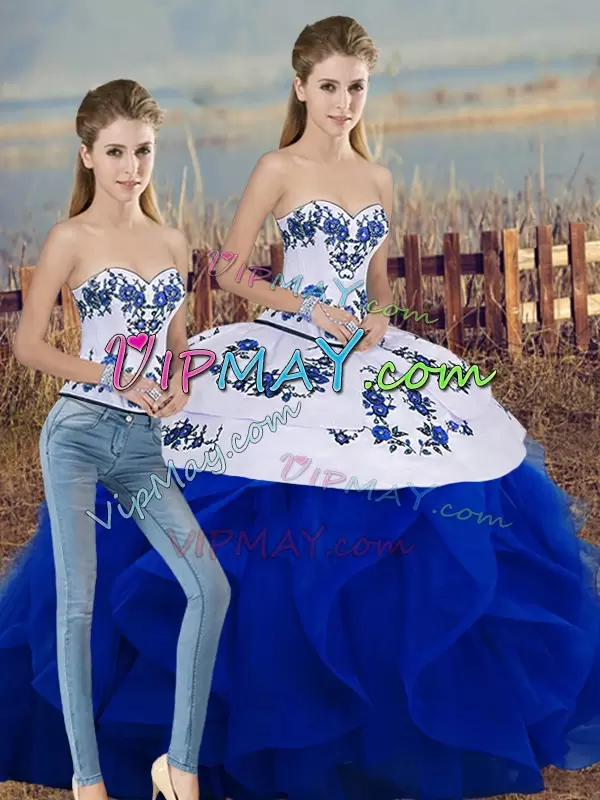 Beautiful Tulle Sleeveless Floor Length 15 Quinceanera Dress and Embroidery and Ruffles and Bowknot