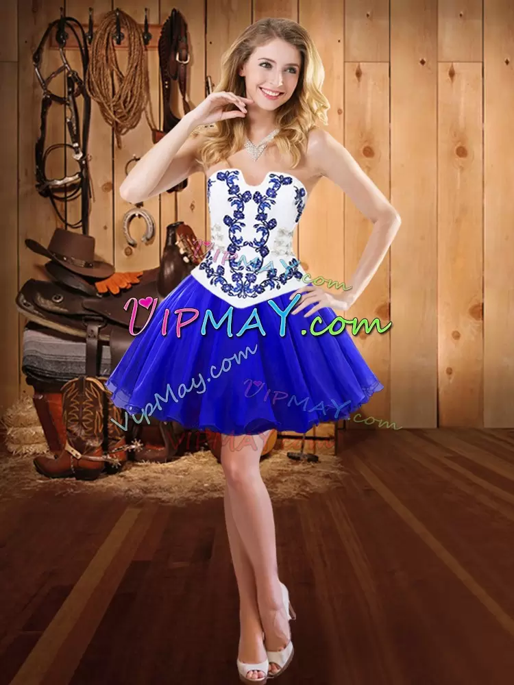 Graceful Sleeveless Floor Length Embroidery Lace Up Sweet 16 Dress with Royal Blue