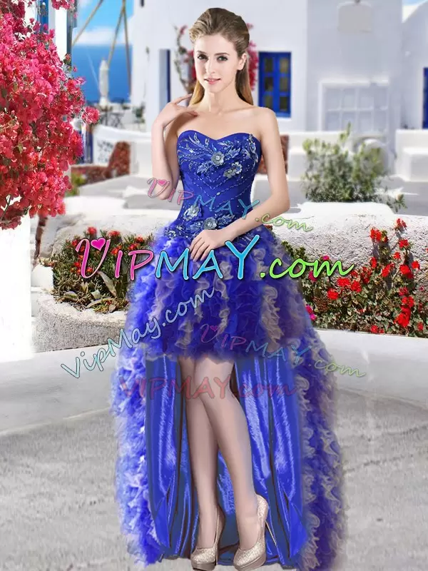 Blue Ball Gowns Beading Quinceanera Dresses Lace Up Organza Sleeveless Floor Length