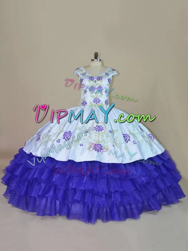 Embroidery and Ruffled Layers Quinceanera Dress White and Purple