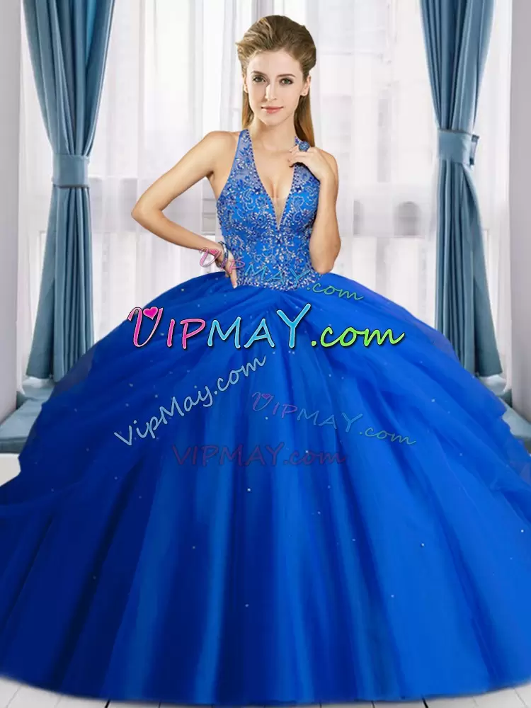 Fancy Floor Length Ball Gowns Sleeveless Blue Quinceanera Gown