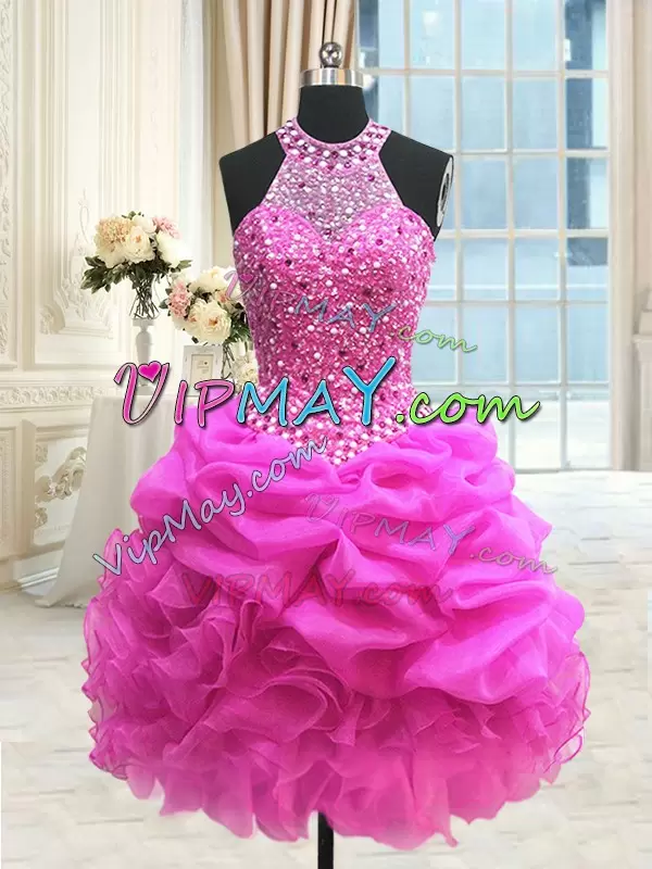 Traditional Hot Pink Sleeveless Beading and Pick Ups Floor Length Quinceanera Dresses