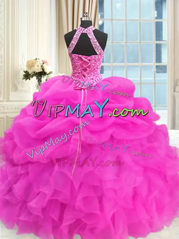 Traditional Hot Pink Sleeveless Beading and Pick Ups Floor Length Quinceanera Dresses