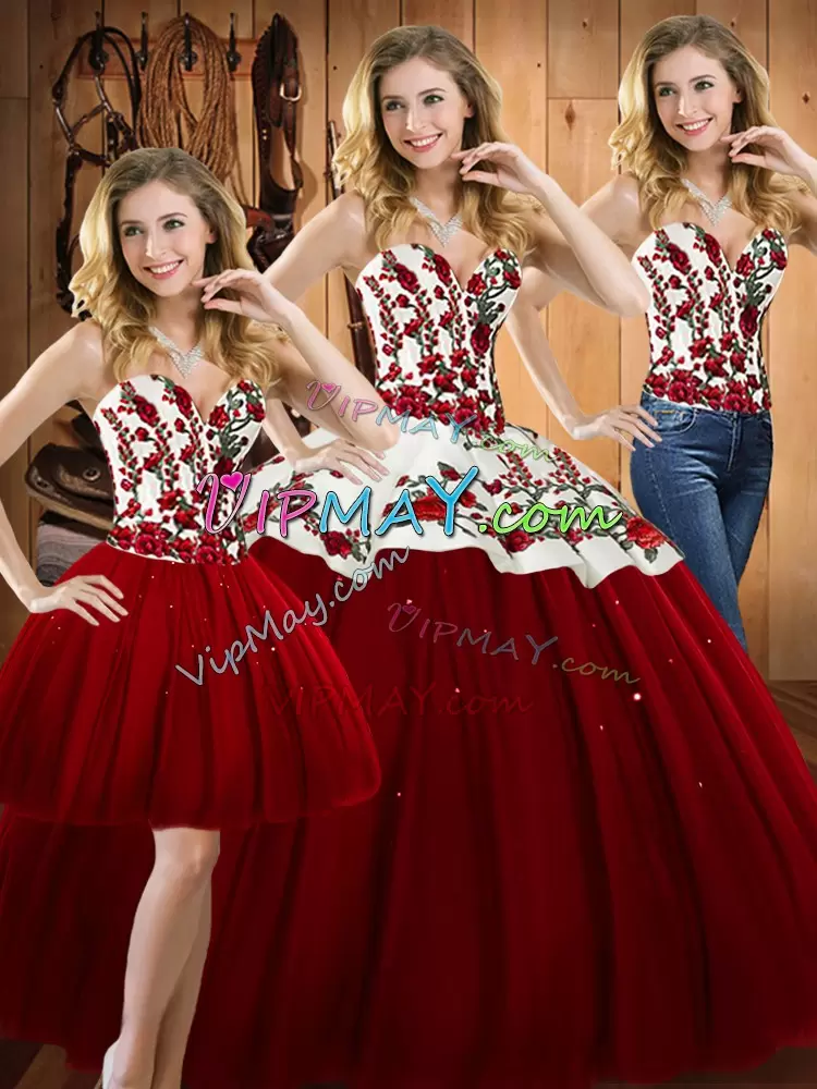 Fantastic Floor Length Wine Red Vestidos de Quinceanera Satin and Tulle Sleeveless Embroidery