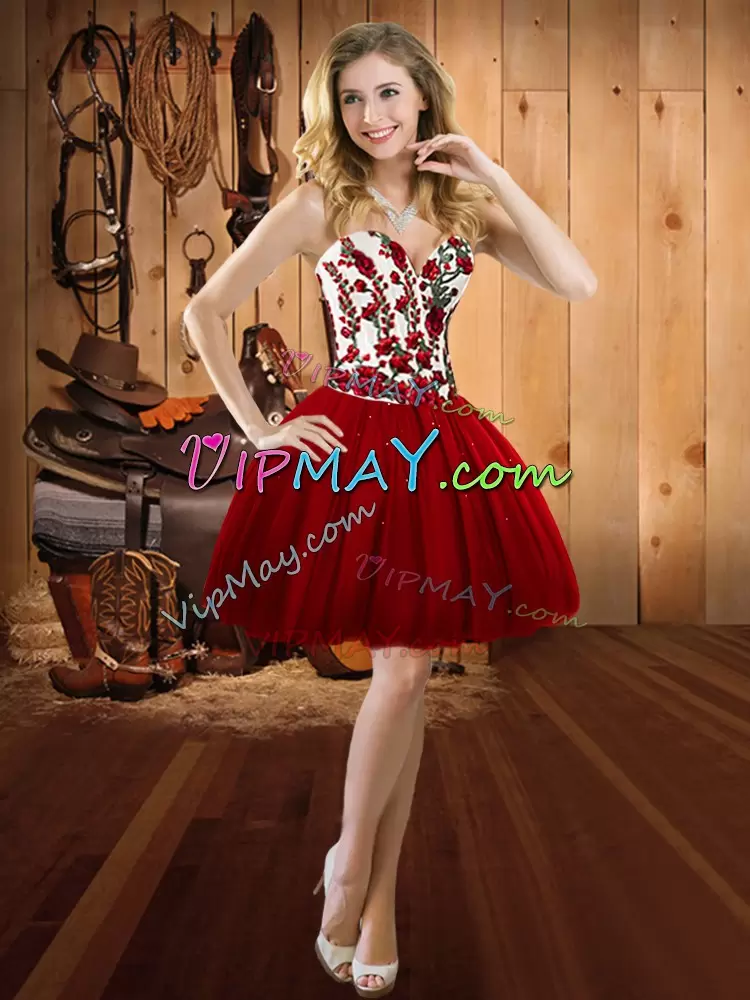 Fantastic Floor Length Wine Red Vestidos de Quinceanera Satin and Tulle Sleeveless Embroidery