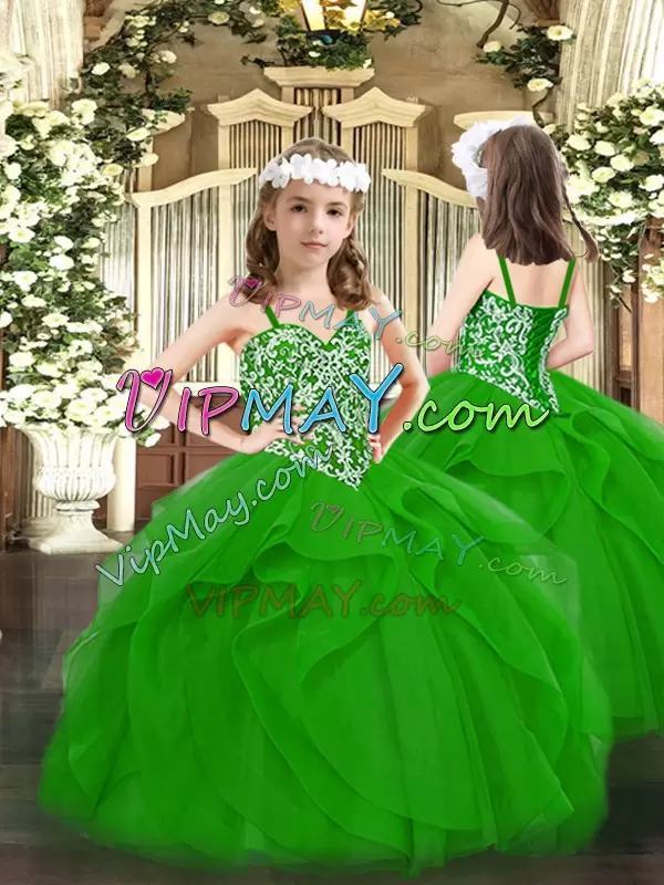 Simple Green Ball Gowns Sweetheart Sleeveless Tulle Floor Length Lace Up Beading and Ruffles Quinceanera Gowns