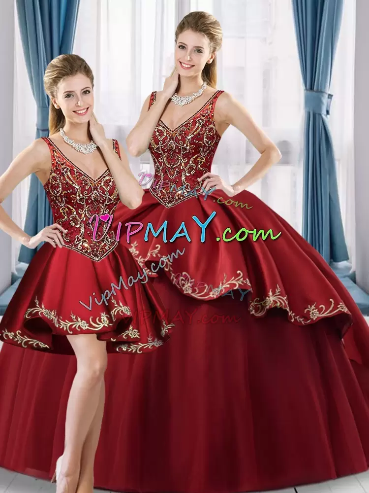 Fantastic Wine Red Sleeveless Beading and Embroidery Floor Length Quinceanera Gowns