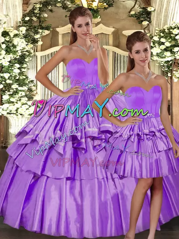 Wonderful Floor Length Backless Quinceanera Dress Lilac for Sweet 16 and Quinceanera with Ruffled Layers