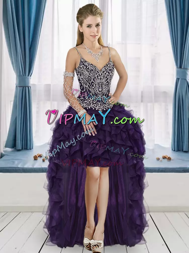 Excellent Sleeveless Straps Lace Up Floor Length Beading and Ruffles Quinceanera Gowns Straps