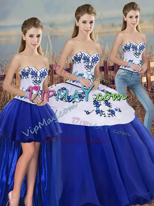 Best Selling Royal Blue Sleeveless Embroidery and Bowknot Floor Length Quinceanera Gown