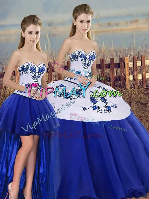 Best Selling Royal Blue Sleeveless Embroidery and Bowknot Floor Length Quinceanera Gown