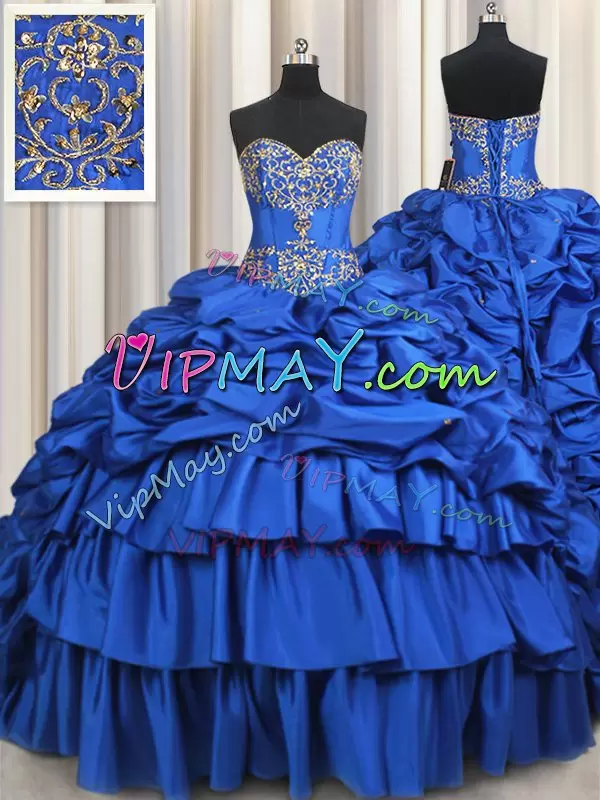 Taffeta Sleeveless With Train Sweet 16 Dresses Brush Train and Beading and Ruffled Layers and Pick Ups