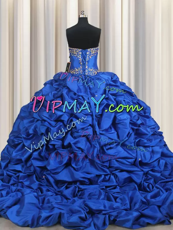 Taffeta Sleeveless With Train Sweet 16 Dresses Brush Train and Beading and Ruffled Layers and Pick Ups