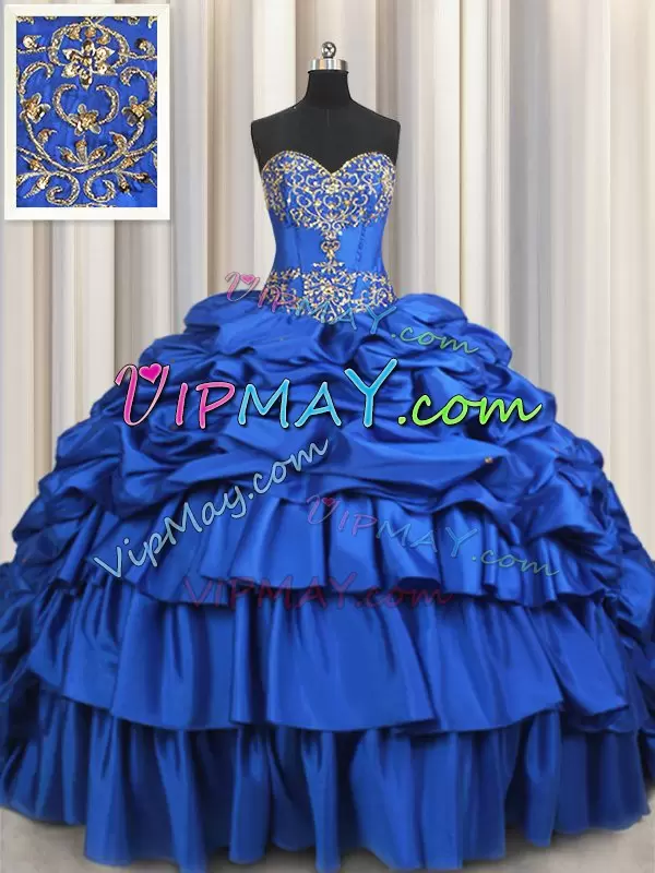 Taffeta Sleeveless With Train Sweet 16 Dresses Brush Train and Beading and Ruffled Layers and Pick Ups