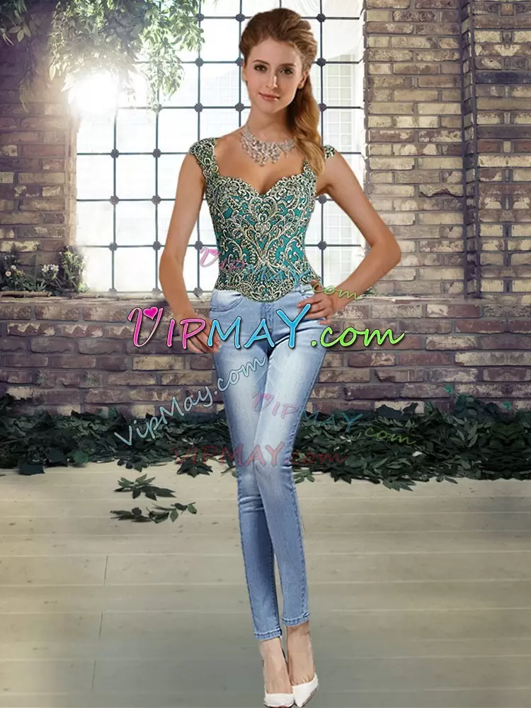 Beautiful Teal Sleeveless Beading and Appliques Floor Length Quinceanera Gowns