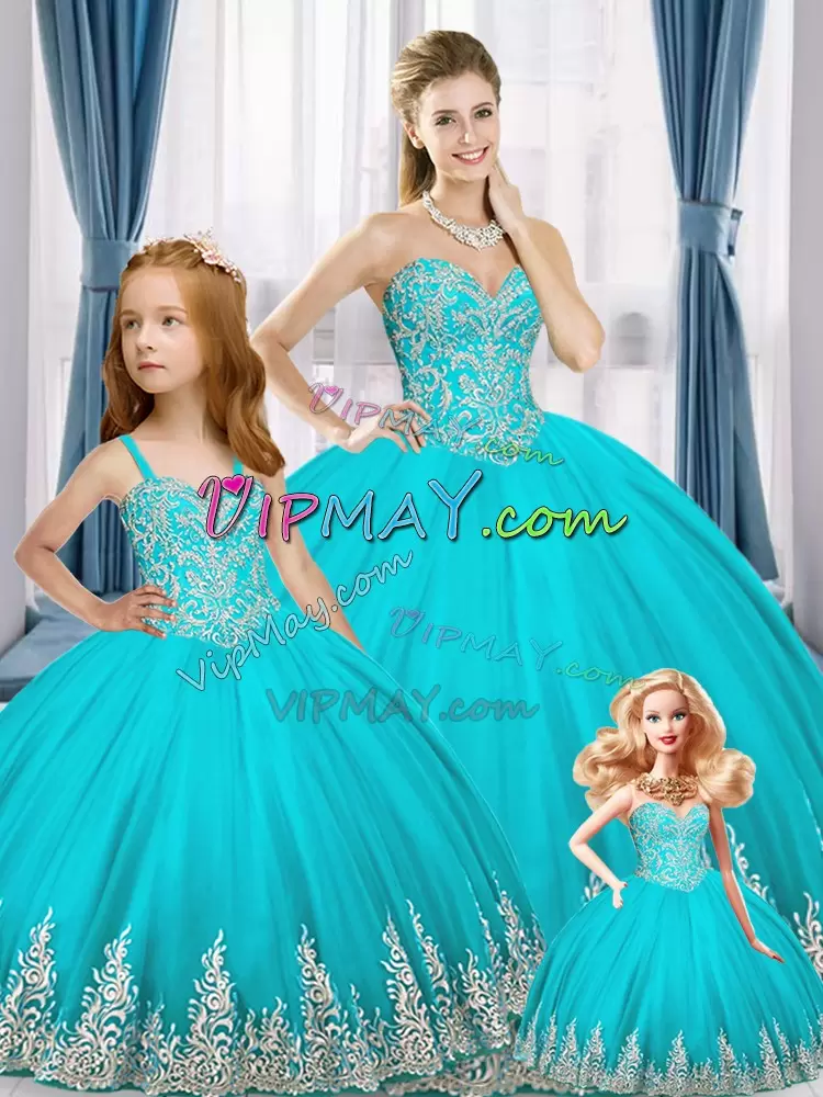 aqua colored quinceanera dress,satin and tulle quinceanera dress,