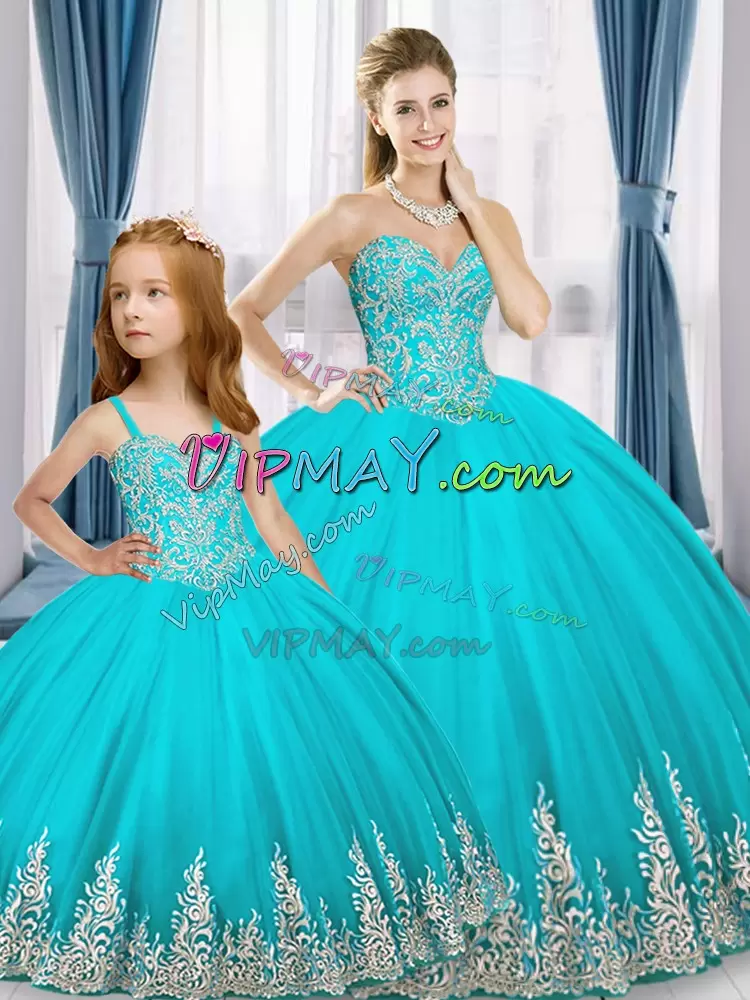 aqua colored quinceanera dress,satin and tulle quinceanera dress,