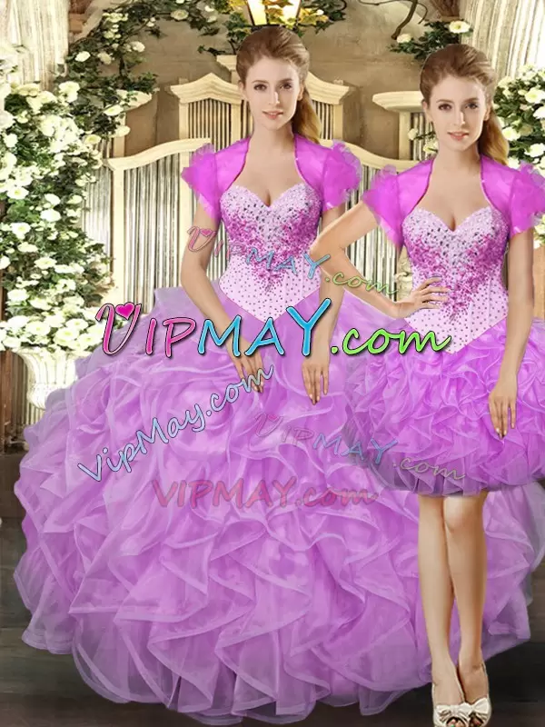 Gorgeous Ball Gowns Quinceanera Dress Lilac Straps Tulle Sleeveless Floor Length Lace Up