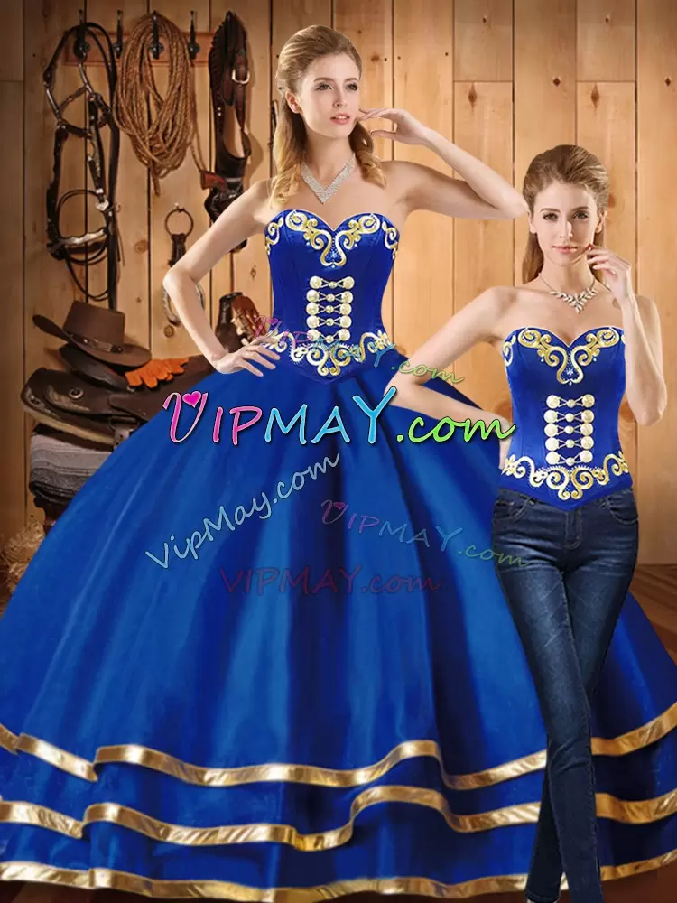 Decent Blue Sweetheart Neckline Embroidery Sweet 16 Quinceanera Dress Sleeveless Lace Up