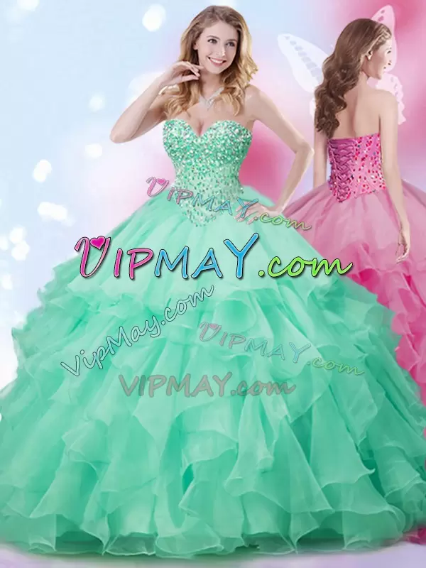 Suitable Floor Length Apple Green 15 Quinceanera Dress Sweetheart Sleeveless Lace Up