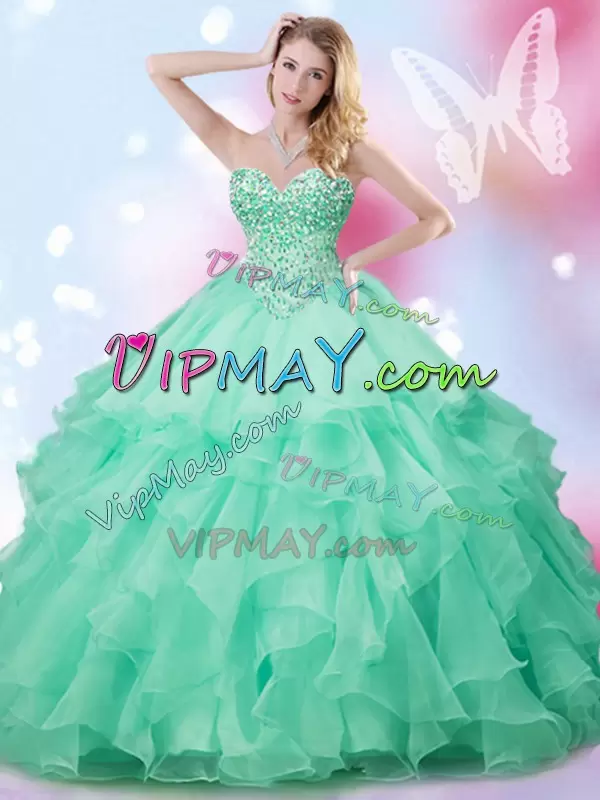 Suitable Floor Length Apple Green 15 Quinceanera Dress Sweetheart Sleeveless Lace Up