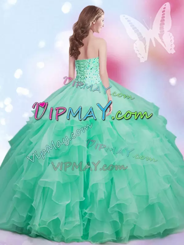 Suitable Floor Length Apple Green 15 Quinceanera Dress Sweetheart Sleeveless Lace Up