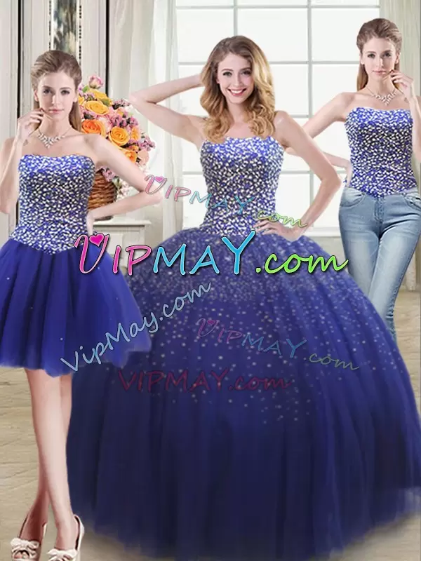 Beauteous Beading Sweet 16 Dresses Royal Blue Lace Up Sleeveless Floor Length