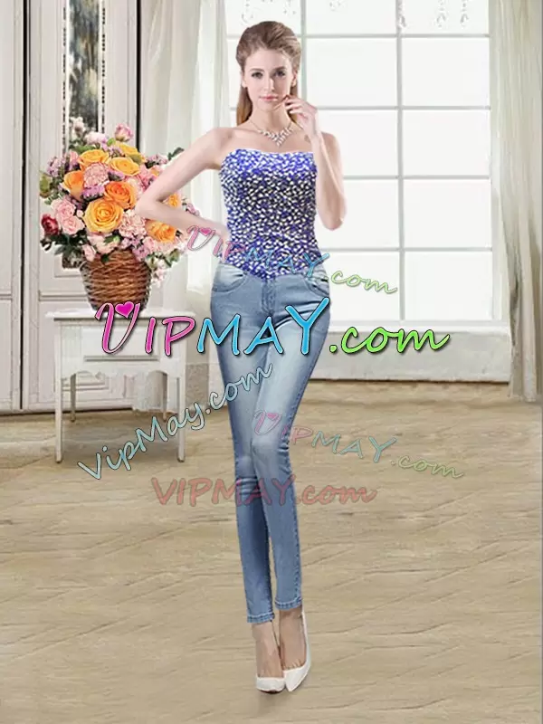 Beauteous Beading Sweet 16 Dresses Royal Blue Lace Up Sleeveless Floor Length