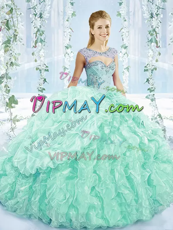 Hot Sale Apple Green 15 Quinceanera Dress Sweetheart Sleeveless Brush Train Lace Up