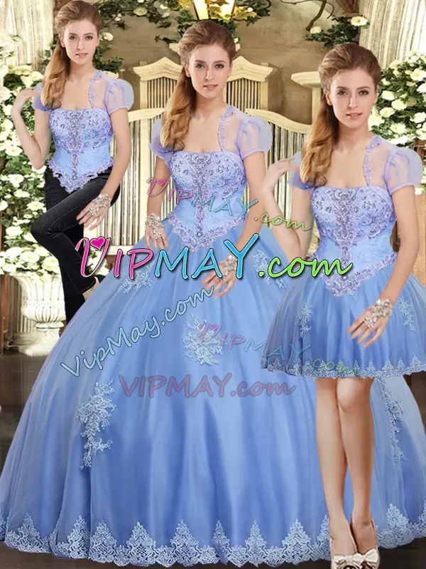 Light Blue Strapless Neckline Beading and Appliques 15 Quinceanera Dress Sleeveless Lace Up